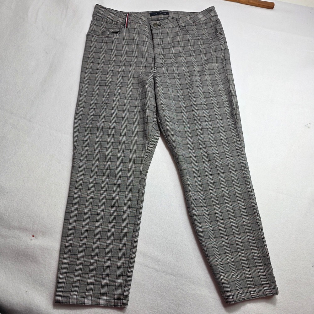 Tommy Hilfiger Womens Grey Plaid Ankle Pants TJNEKW006 Size 18 Stretch Trousers